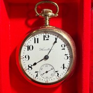 Hamilton 1906 Grade 936 17 Jewels Mechanical Pocket Watch Gold Case Display Case
